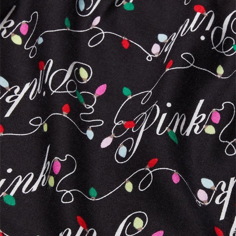 Victoria's Secret PINK Flannel Boxy Pajama Shorts Black Holiday Logo Lights S - Picture 3 of 5